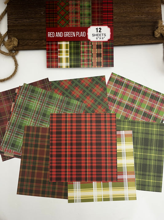12 sheets Red and Green Plaid Material paper - ShopHaul