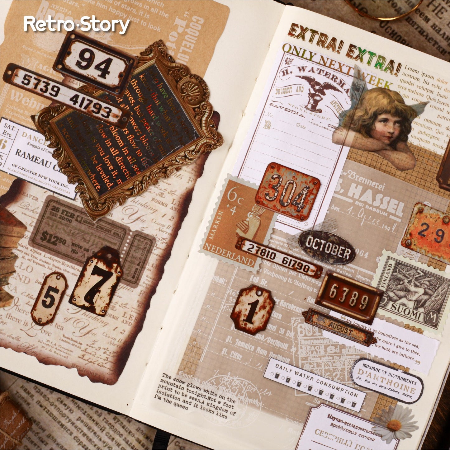 Retro Erosion Rustic Stickers (Numbers, Alphabets, Months)
