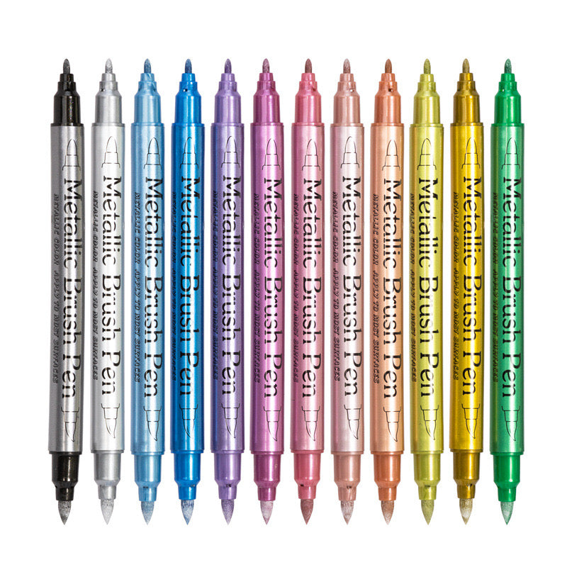 12 Colors Metallic Brush Pens Set - ShopHaul