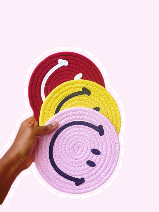 Smiley Face Macrame Cotton Coasters (Small)
