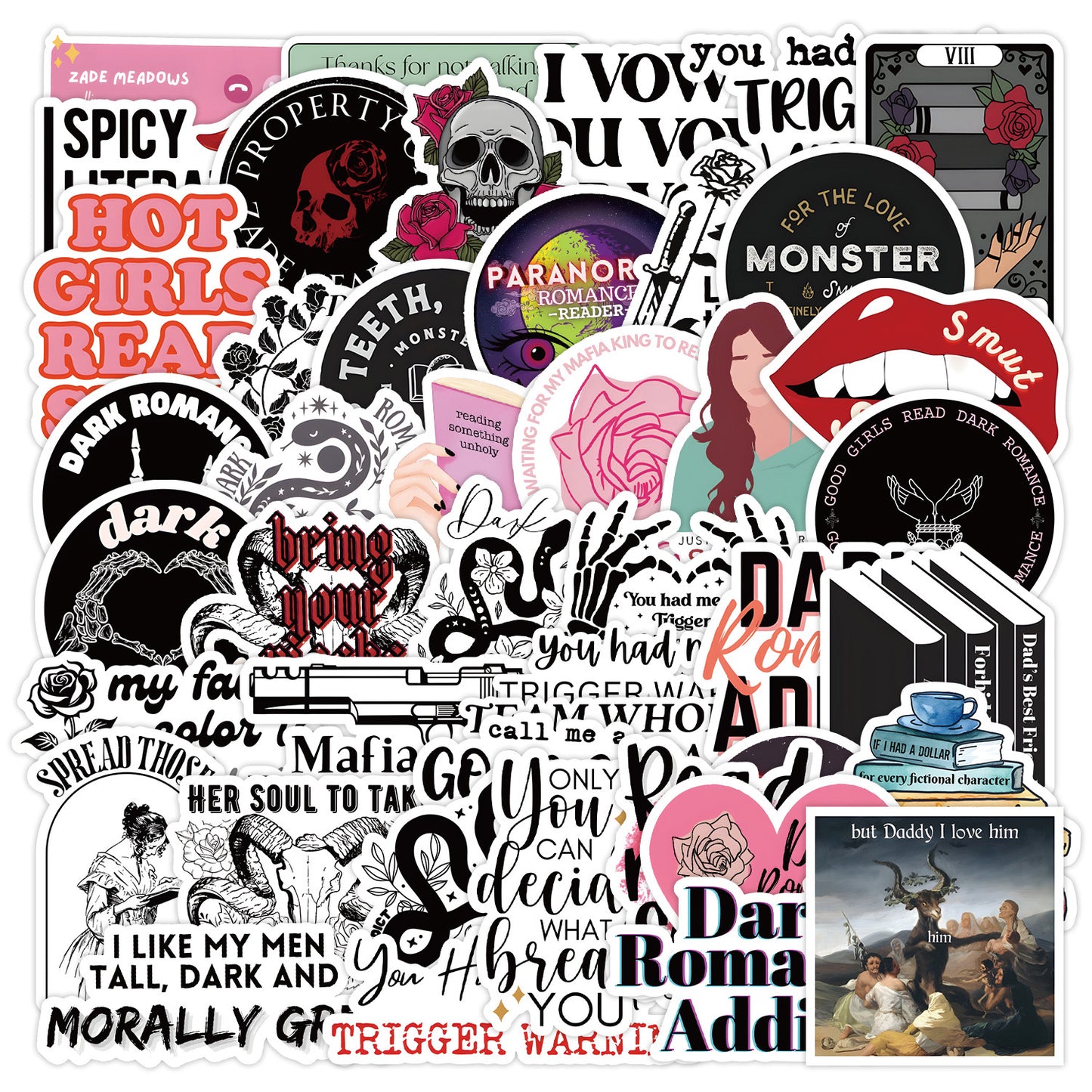 Smut / Dark Romance Bookish Stickers (A set of 10)