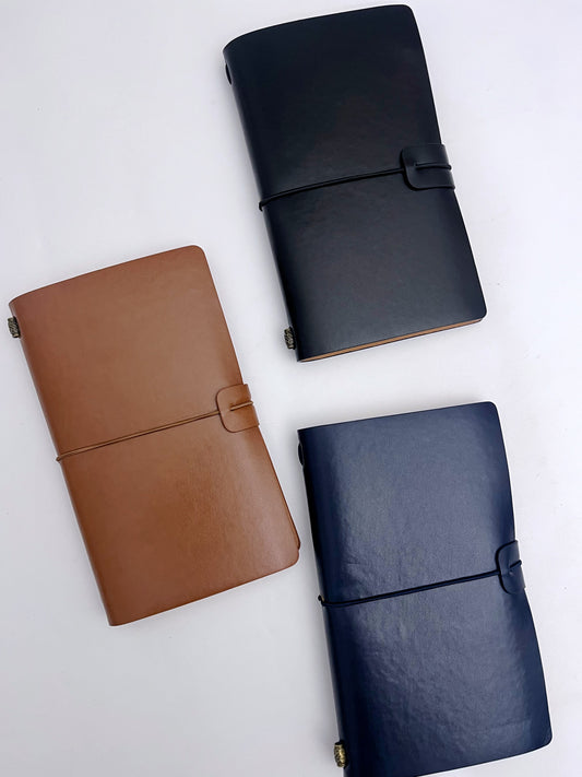 A6 Retro Strap Leather Cover Journal (Lined, Blank Brown Kraft Sheets, PVC envelopes)