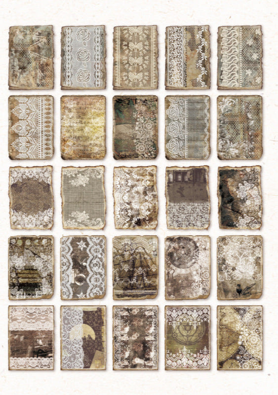 Collection of textured paper squares with various patterns on a white background