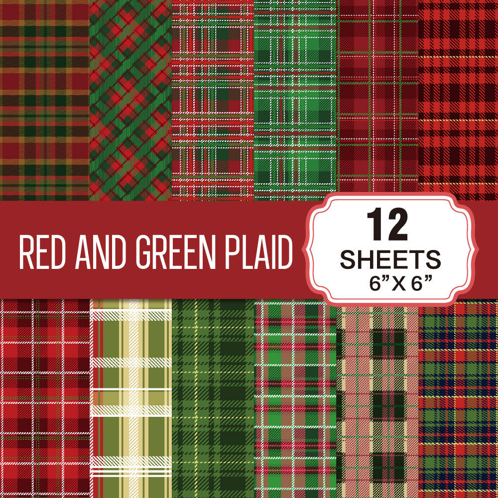 12 sheets Red and Green Plaid Material paper - ShopHaul