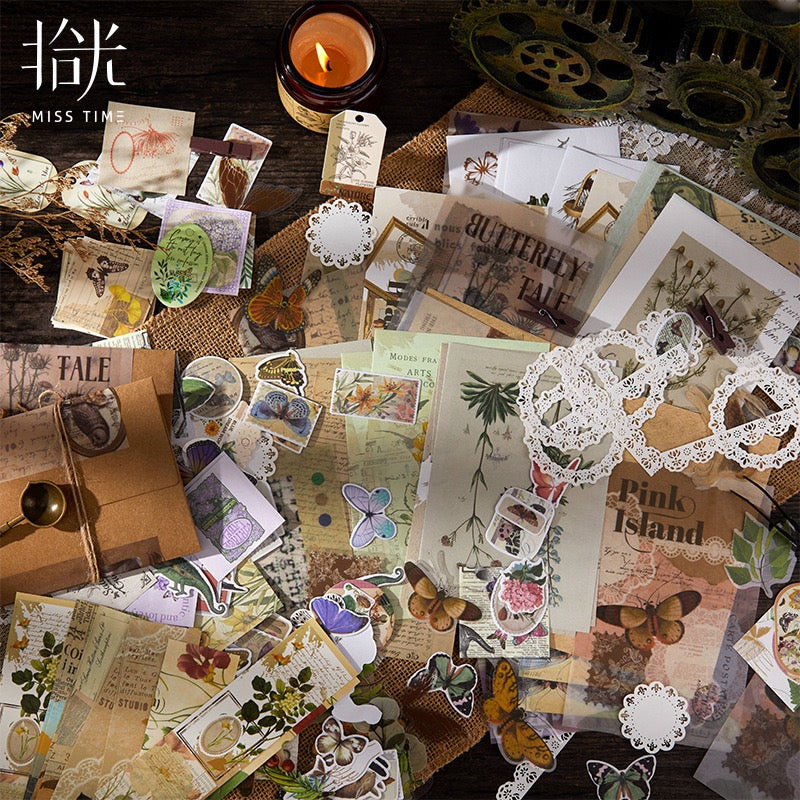 Retro Material Paper / Stickers Journaling Pack (251 pieces)