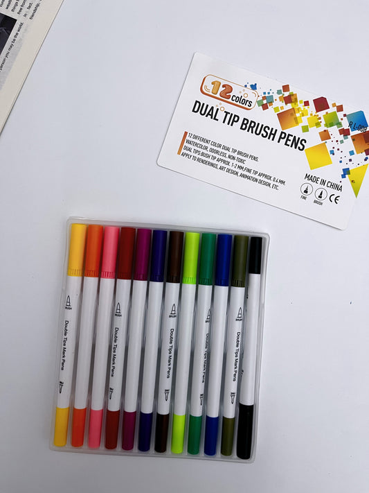 12 colors Dual Tip Brush Pens - ShopHaul