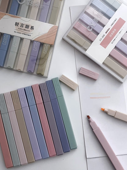 12pcs Block Pastel Highlighters Set (Single Tip) - ShopHaul
