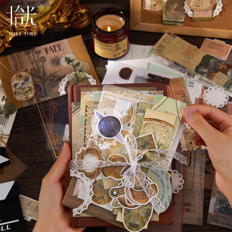 Retro Material Paper / Stickers Journaling Pack (251 pieces)