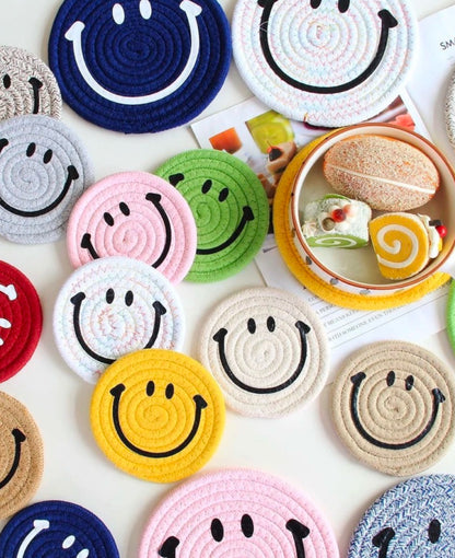 Smiley Face Macrame Cotton Coasters (Small)