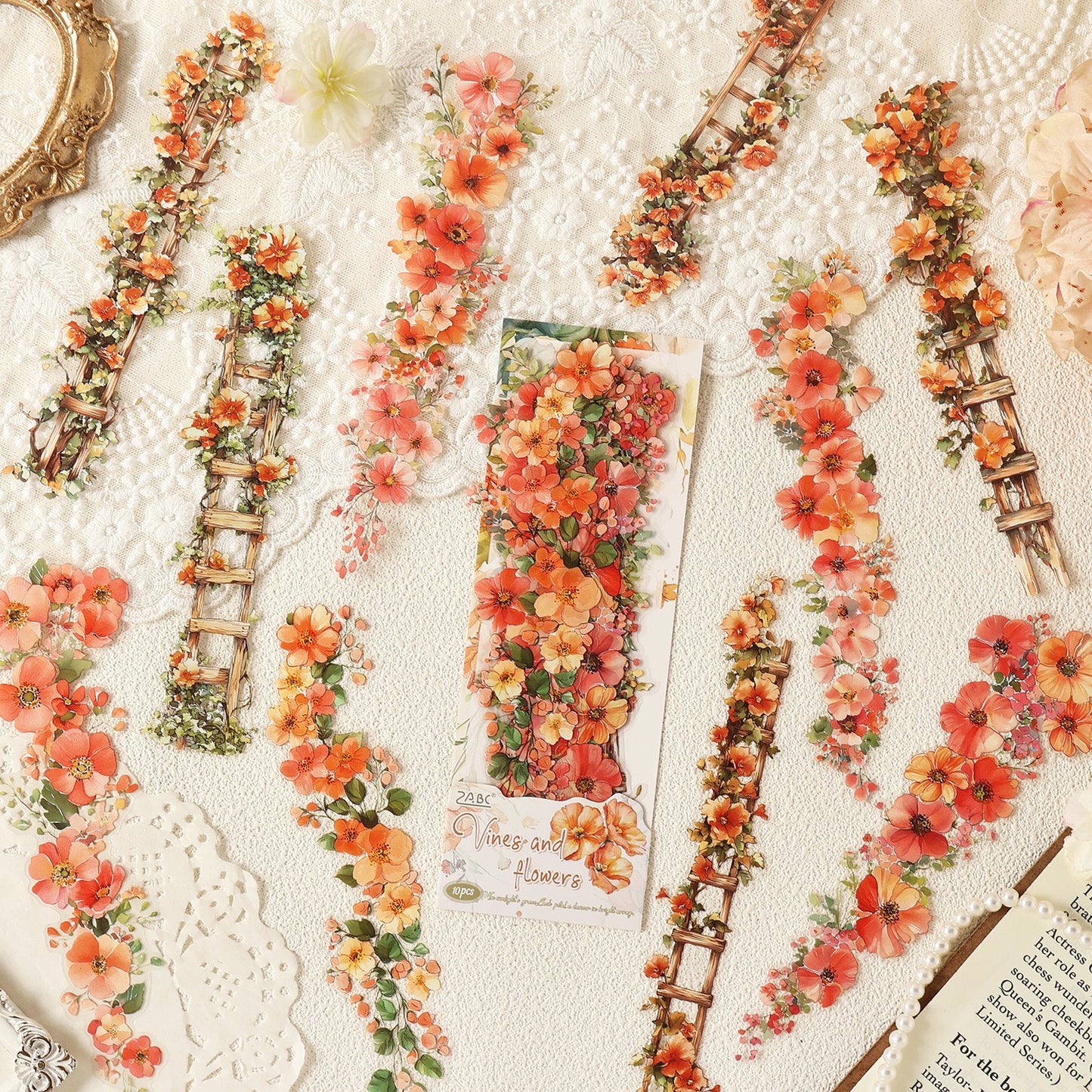Flower Vine Landscape Collage Stickers Set