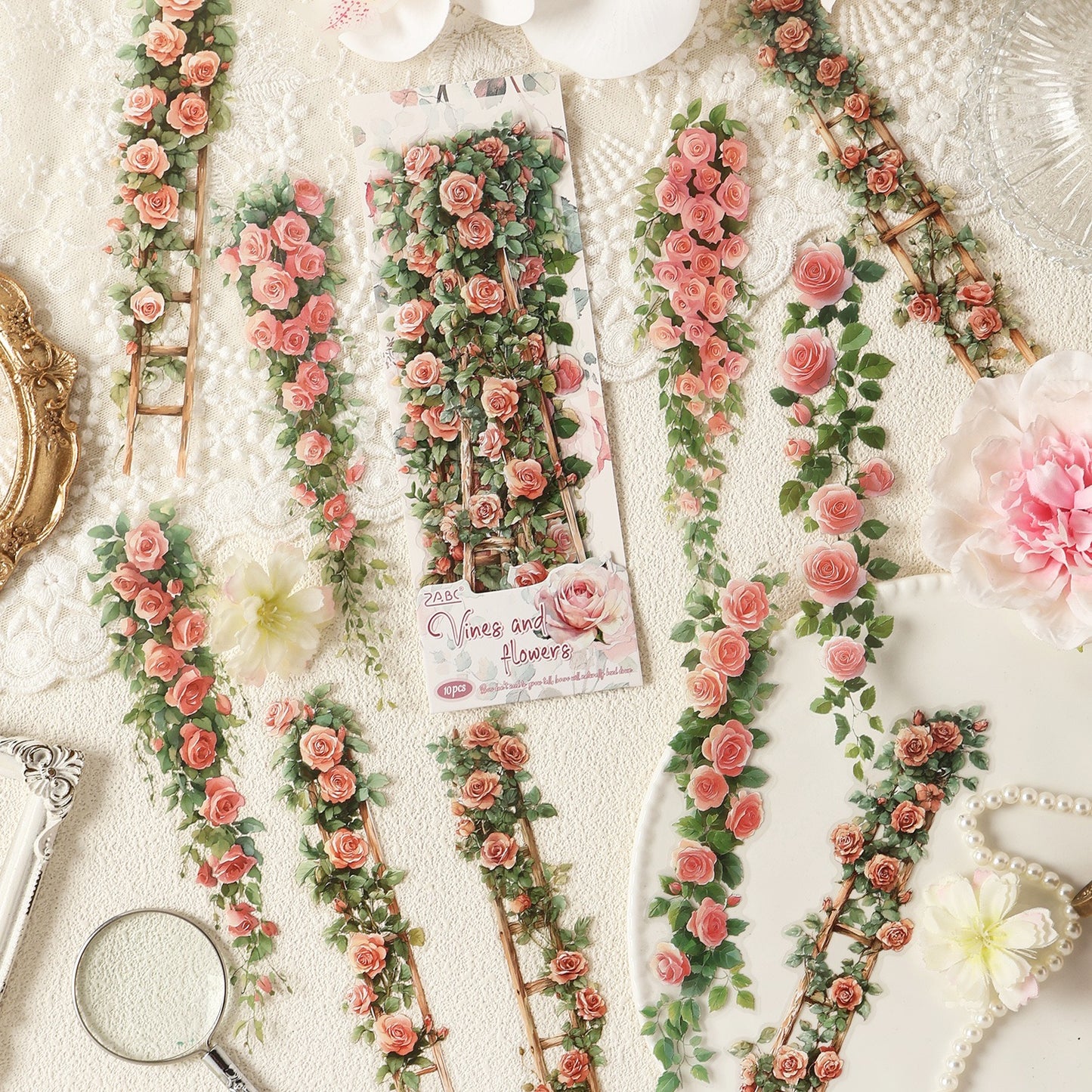 Flower Vine Landscape Collage Stickers Set