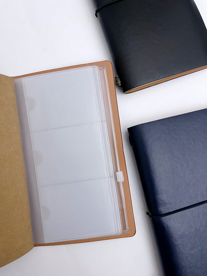 A6 Retro Strap Leather Cover Journal (Lined, Blank Brown Kraft Sheets, PVC envelopes)