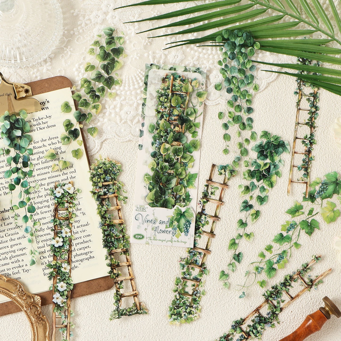 Flower Vine Landscape Collage Stickers Set