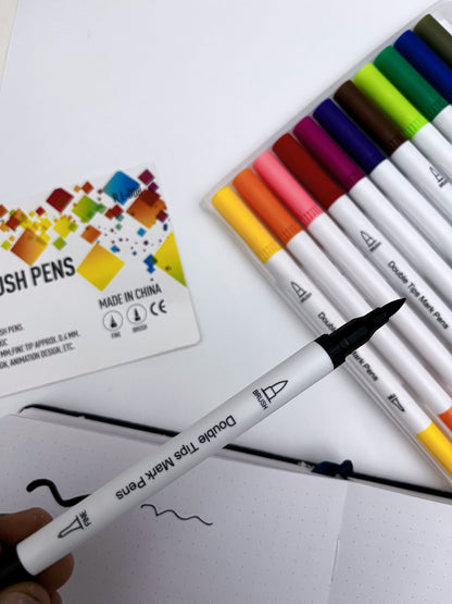 12 colors Dual Tip Brush Pens - ShopHaul