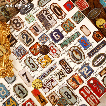 Retro Erosion Rustic Stickers (Numbers, Alphabets, Months)