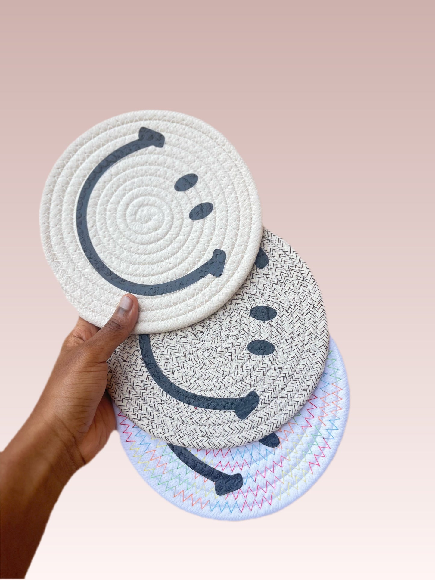 Smiley Face Macrame Cotton Coasters (Small)