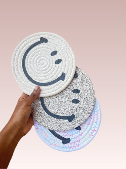Smiley Face Macrame Cotton Coasters (Small)