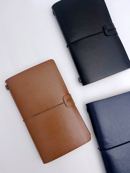 A6 Retro Strap Leather Cover Journal (Lined, Blank Brown Kraft Sheets, PVC envelopes)