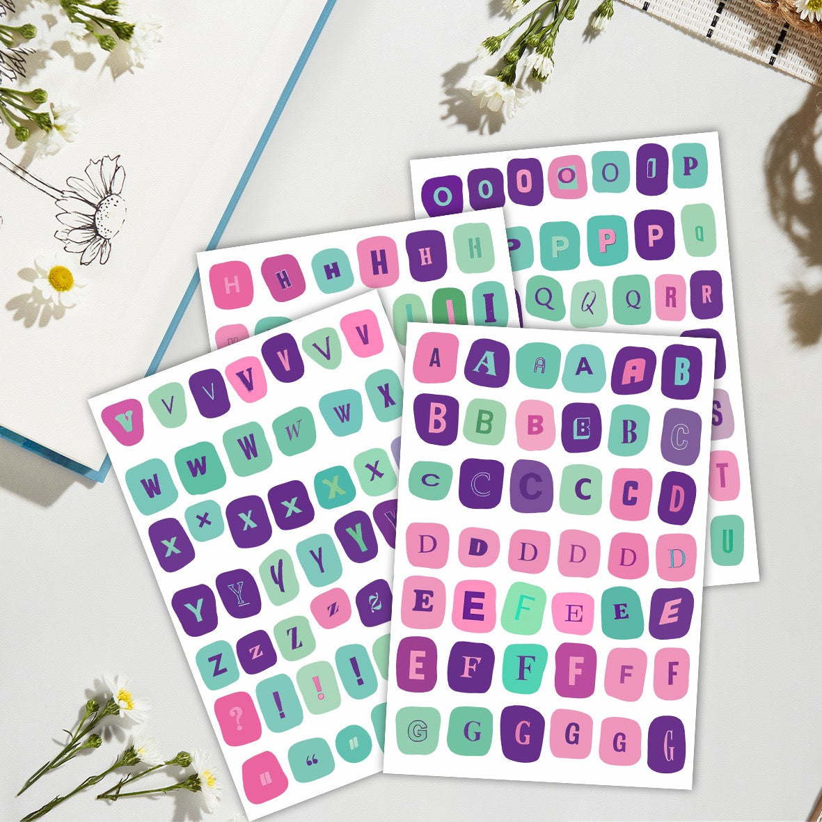 Retro Pop Style Letter Stickers Sheets (4 sheets)