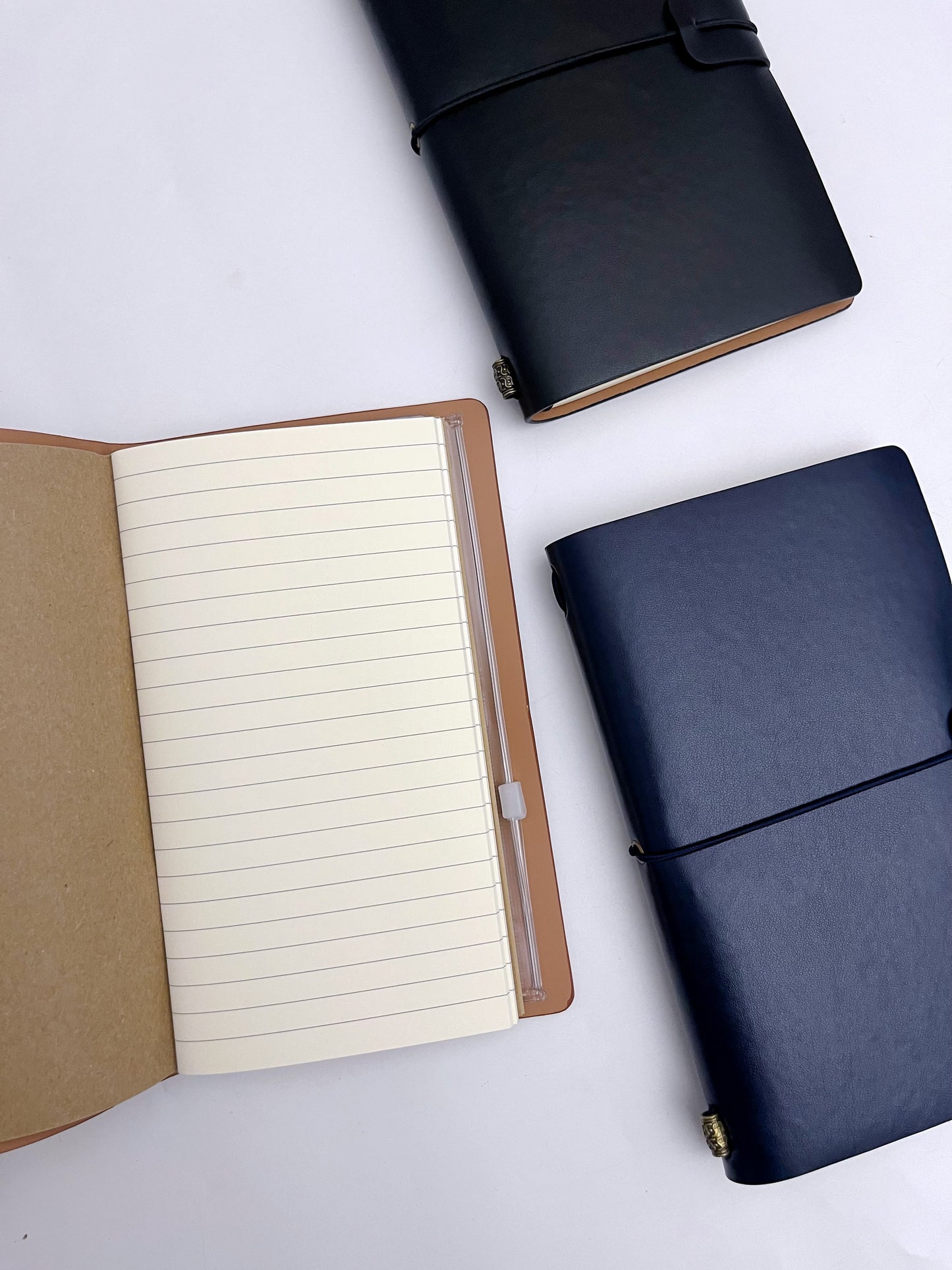 A6 Retro Strap Leather Cover Journal (Lined, Blank Brown Kraft Sheets, PVC envelopes)