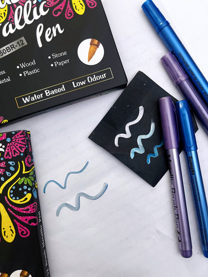 12 Colors Metallic Brush Pens Set - ShopHaul