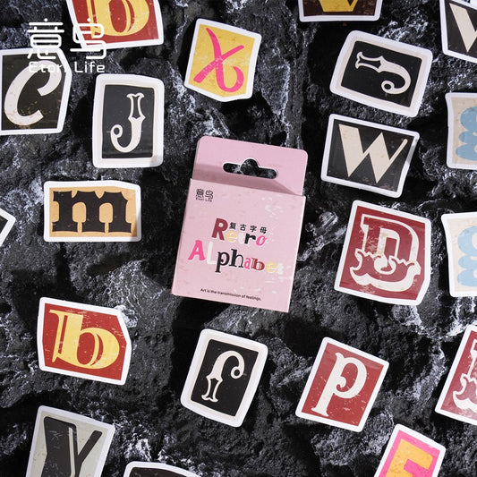 Retro Alphabet Stickers Set (52 pcs)