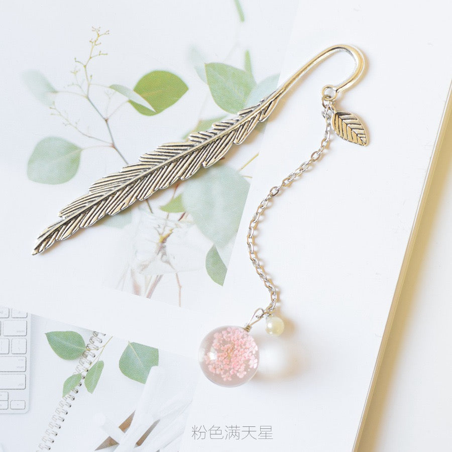 Metallic Bookmark with Glass Dried Flower