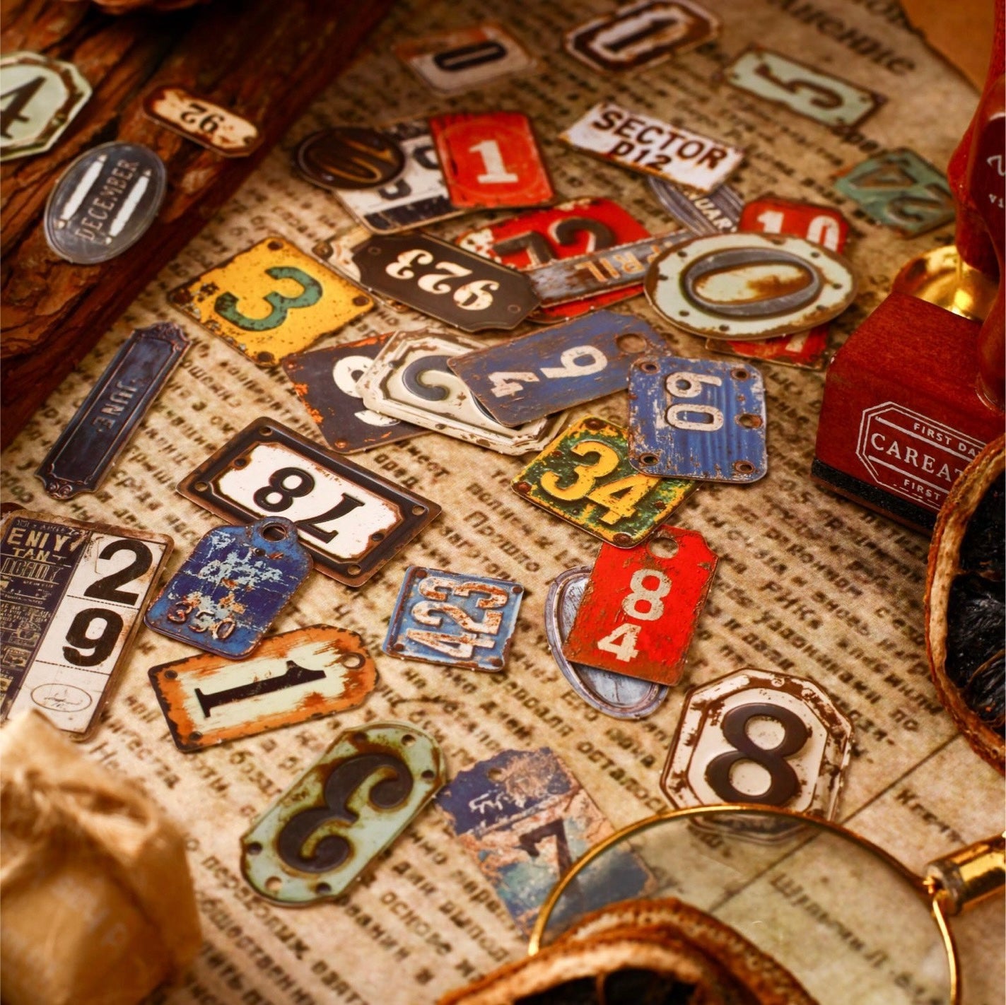 Retro Erosion Rustic Stickers (Numbers, Alphabets, Months)