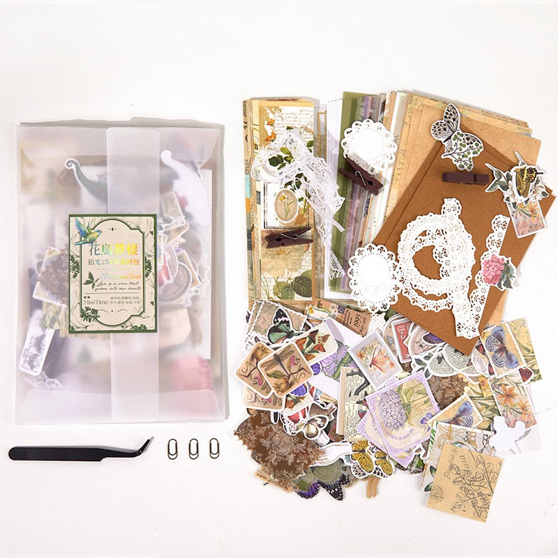 Retro Material Paper / Stickers Journaling Pack (251 pieces)