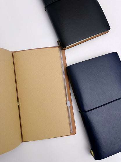 A6 Retro Strap Leather Cover Journal (Lined, Blank Brown Kraft Sheets, PVC envelopes)