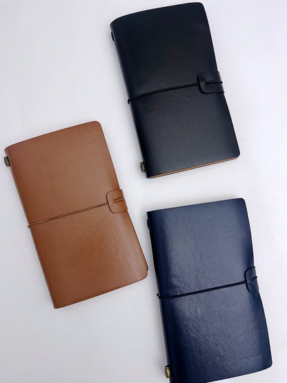 A6 Retro Strap Leather Cover Journal (Lined, Blank Brown Kraft Sheets, PVC envelopes)