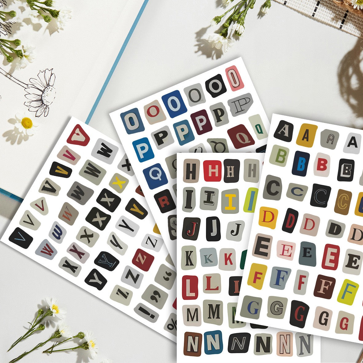 Retro Pop Style Letter Stickers Sheets (4 sheets)