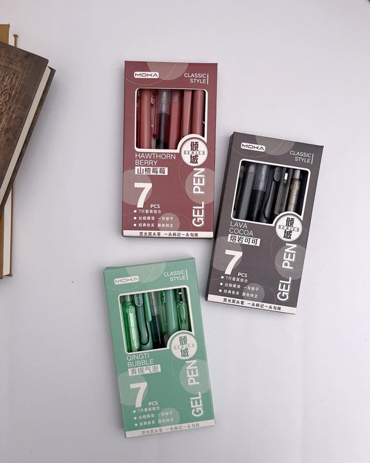Moka 7-series Black Ink Gel Pens (Plus A Double Tip Highlighter) - ShopHaul