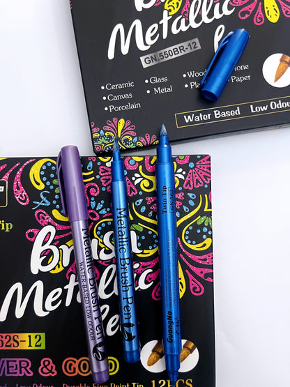 12 Colors Metallic Brush Pens Set - ShopHaul