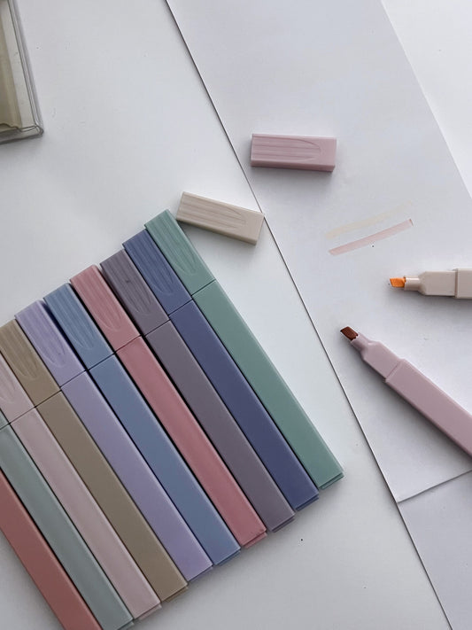 12pcs Block Pastel Highlighters Set (Single Tip) - ShopHaul
