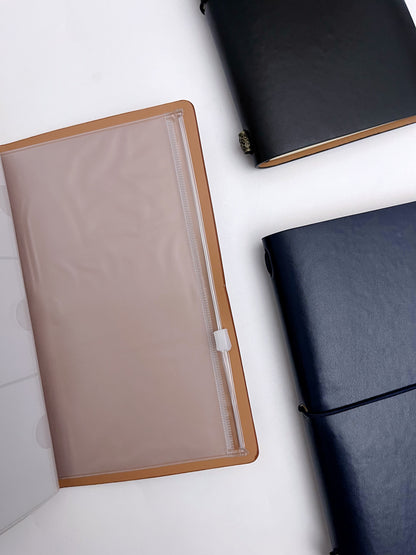 A6 Retro Strap Leather Cover Journal (Lined, Blank Brown Kraft Sheets, PVC envelopes)