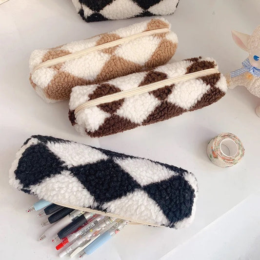 Chessboard Plaid Plush Pen Purse - ShopHaul
