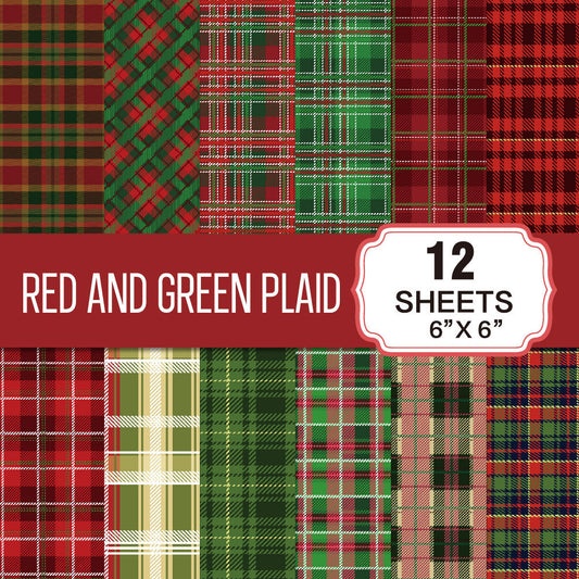12 sheets Red and Green Plaid Material paper - ShopHaul